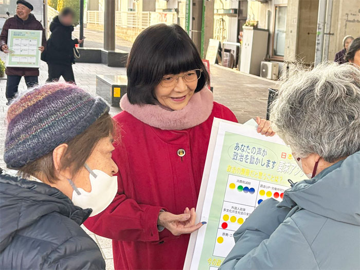 新座駅でシールアンケートに取り組み市民と対話　2026.1.19