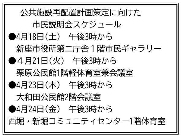 公共施設再配置計画策定に向けた市民説明会スケジュール